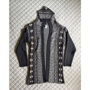 Y2K VTG Northern Angel Long Open Front Cardigan Sz XL Southwestern Aztec Duster